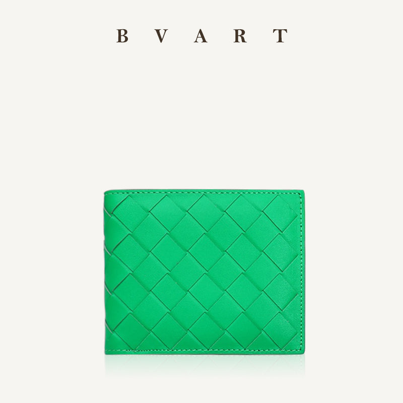 5A Top Genuine Leather Men&#039;s Short Wallet Luxury Brand Design High Quality Minimalist Bifold Wallet 10 Card Slots 2023 New Parrot Green spots