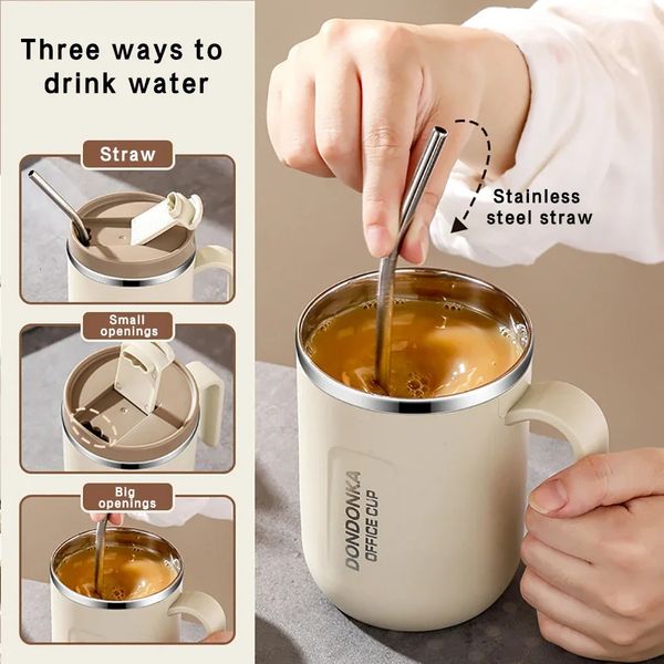 304 Stainless Steel Mugs Office Folding Spoon Portable Safe Healthy Leak-Proof Handle Cup Couple Drink Water Tea Milk Coffee Cu 240709
