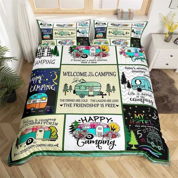 Camper Bedding Set Vintage Cabin Twin Full King Duvet Cover Cartoon Camp Travel Car Quilt Cover Farmhouse Style Comforter Cover X250203