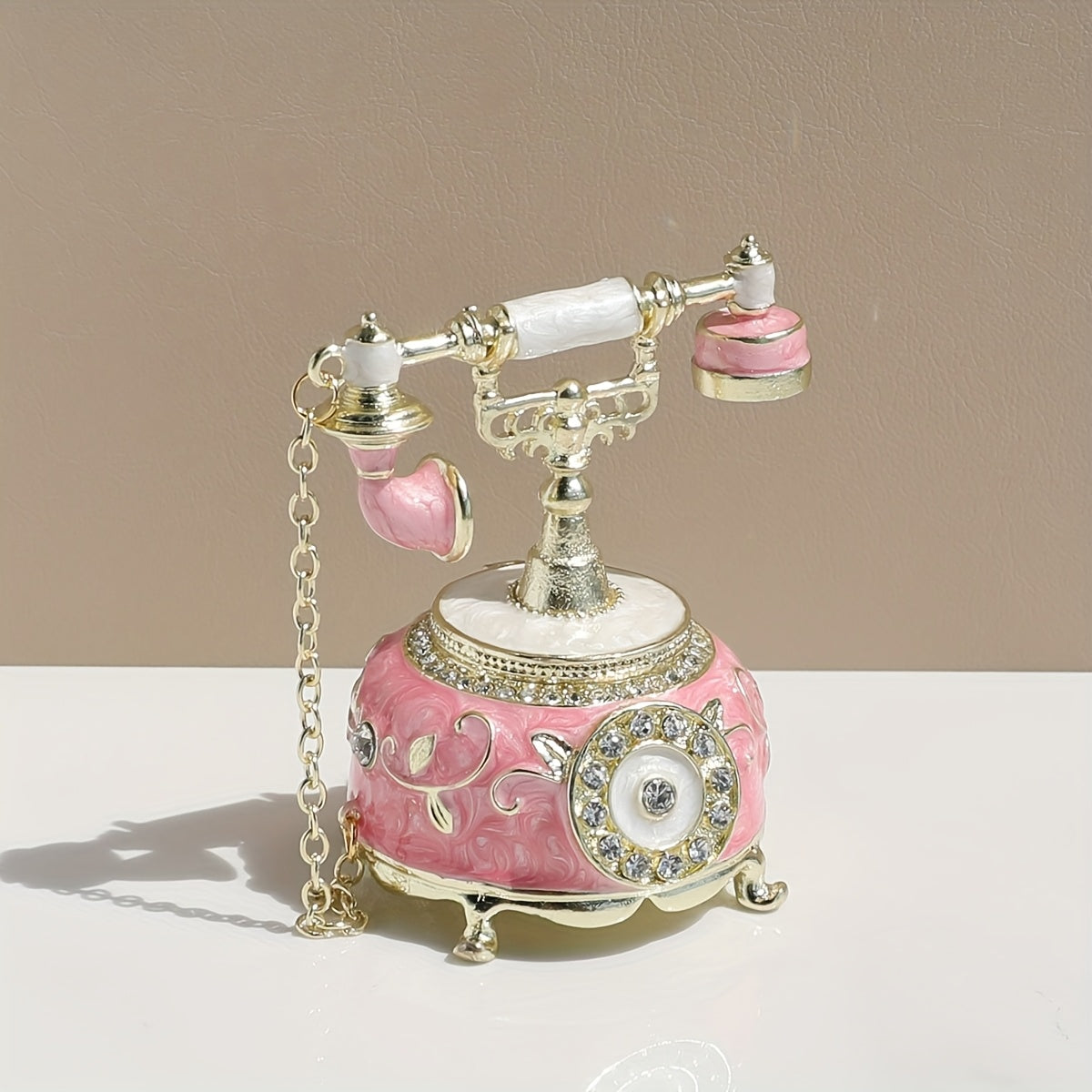 TEMU 1pc Blue Hand-painted Enameled Vintage Telephone Hinged Jewelry Trinket Box - Magnetic Closure, Alloy, Tabletop Decor For Home, Christmas,