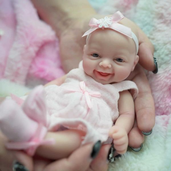 Dolls Miniature Babies 7 Inch Silicone Full Body Baby Doll Smile Baby Girl Dolls That Looks Real with Pink Dress for Ages 3 L24731