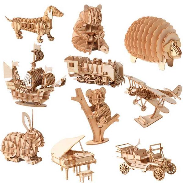 Train Model 3D Wooden Puzzle Toy Assembly Animal Model Building Kits for Children Adults Teen Birthday Gift Wooden Building Toys Y240812