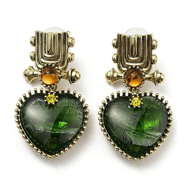 Boucles d'oreilles pendantes en verre vert