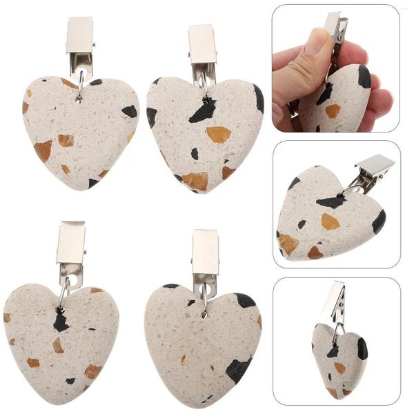Table Mats Tablecloth Weights Pendants Heart-shaped Clip Heart Shape Stone Pendant with Metal for Home Picnics Wedding Cloth