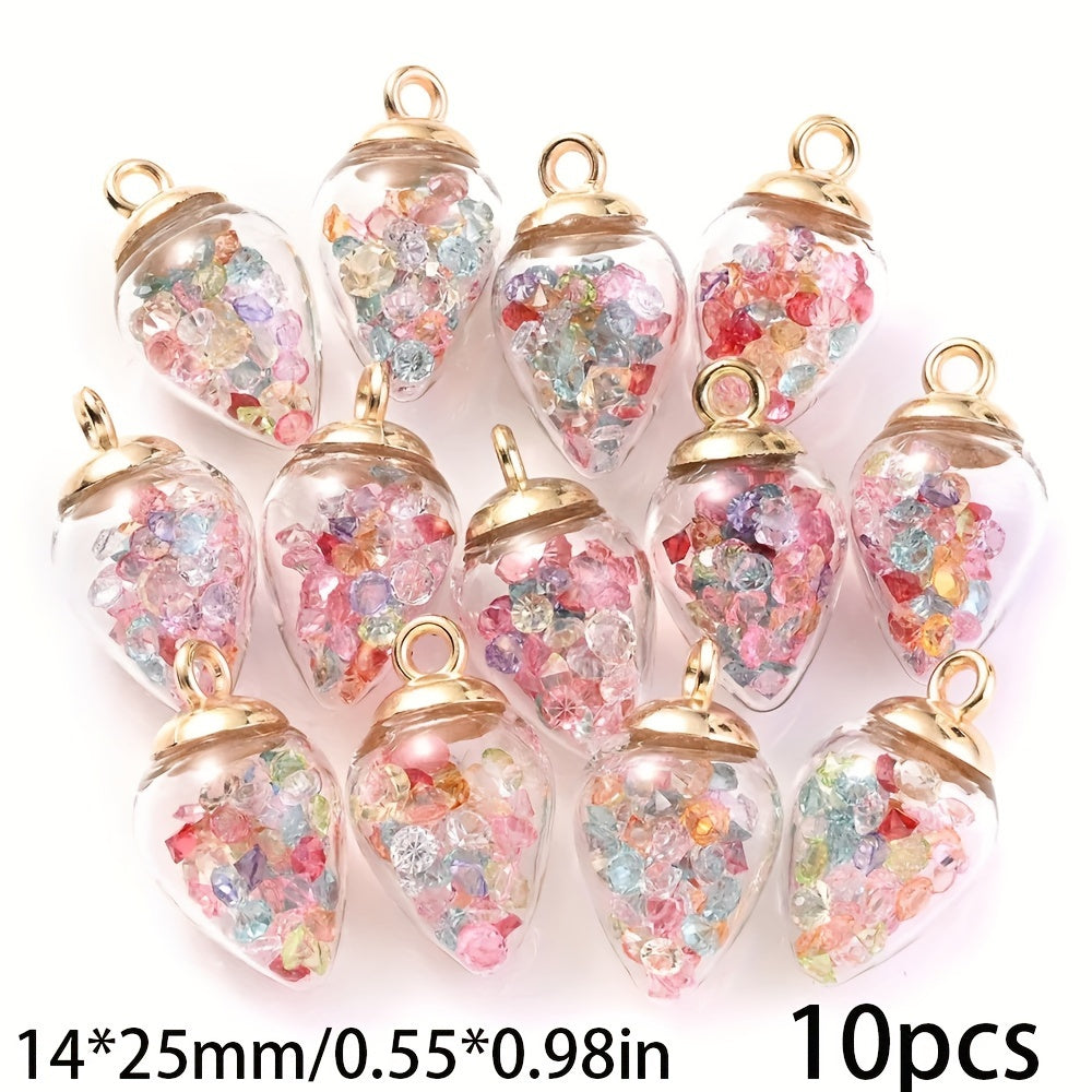 TEMU 10-pack 14*25mm Colorful Transparent Glass Teardrop Pendants, Diy Necklace Bracelet Earrings Jewelry Making Supplies, Decorative Beads, Glass