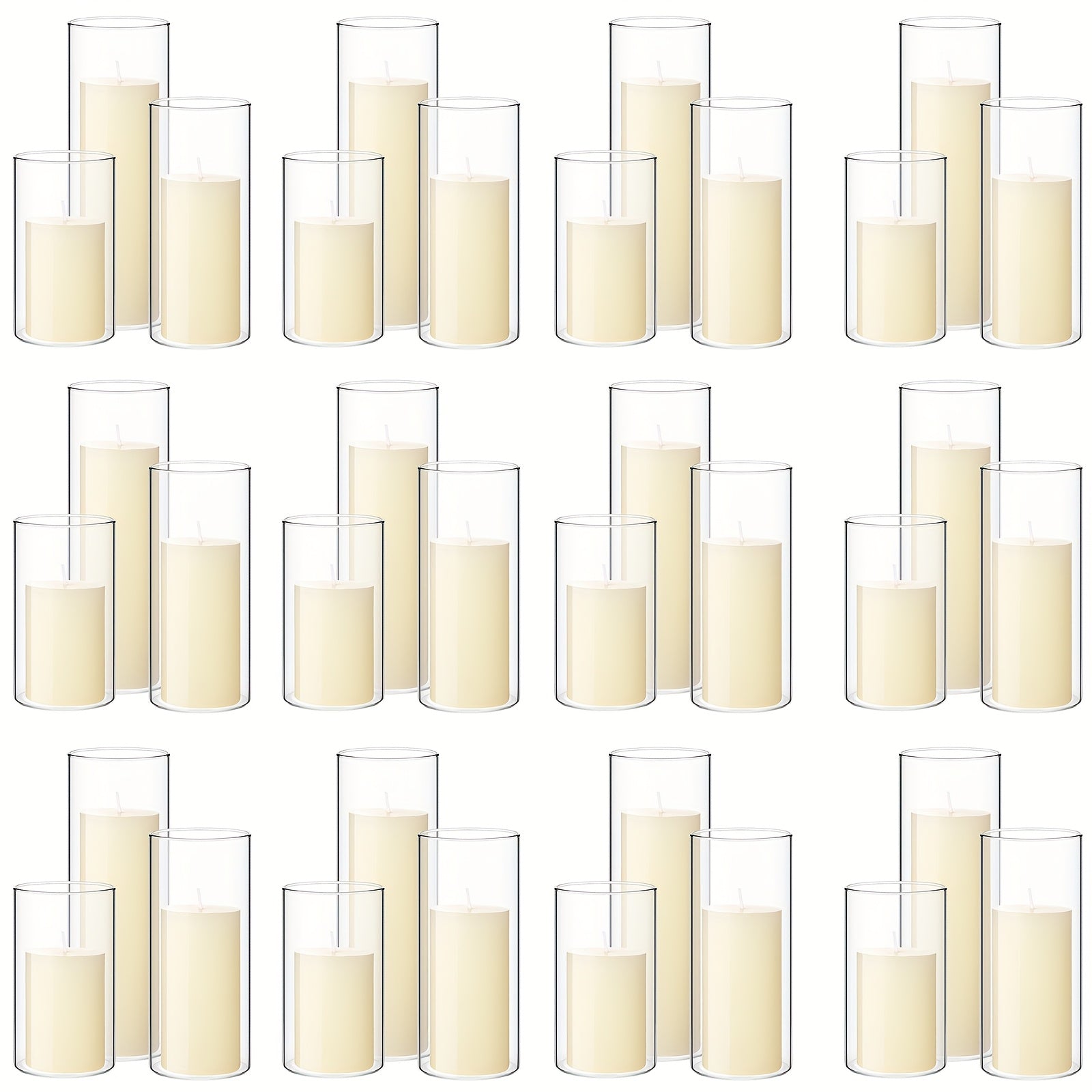 TEMU Set Of 36 Pillar Candles And Glass Cylinder Vases Clear Cylinder Candle Holders For Slim Pillar Candles Wedding Centerpieces (, 2.6'' X 4.7'',