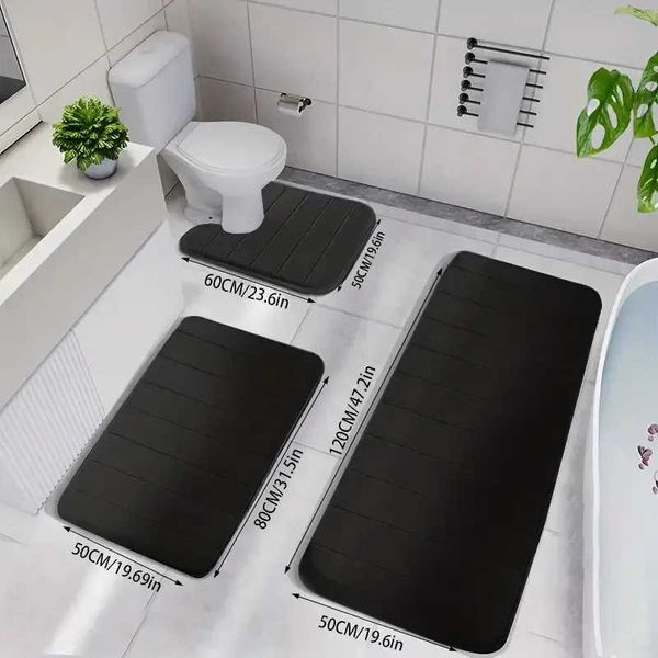 3Pc Sets Bath Mats Non Slip Memory Foam Bathroom Soft Rugs Water Absorption Dry Fast Bath Mat Machine Washable For Home FloorC241227