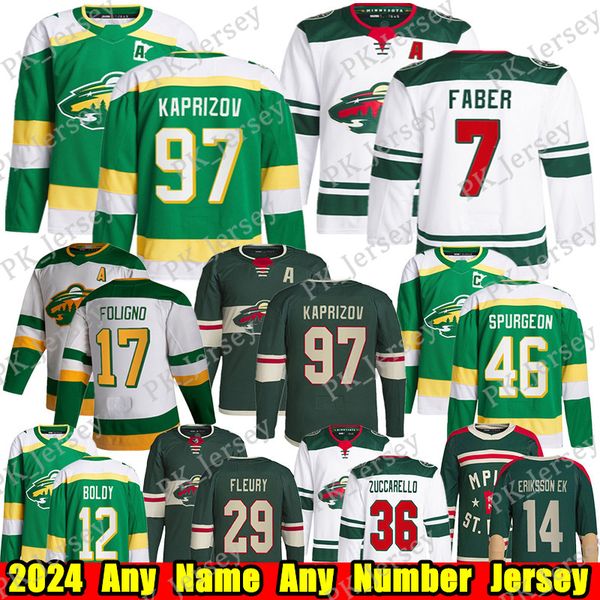 #97 Kirill Kaprizov Reverse Retro hockey jersey #7 Brock Faber Mats Zuccarello Marc-Andre Fleury Jared Spurgeon Foligno Marco Rossi Marcus F