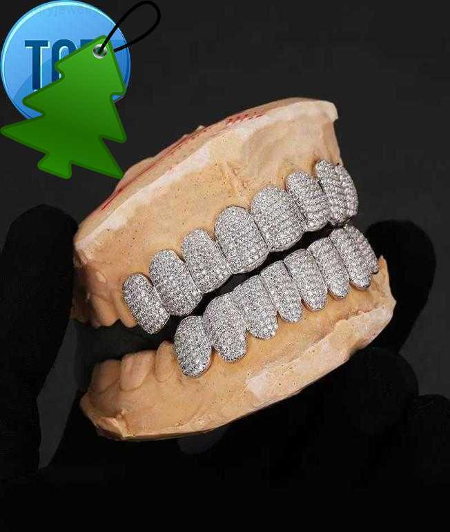 Dental Exclusive customization Moissanite Teeth Grillz iced out Hop Sier decorative braces Real Dia Bg Tooth Grills For Men 1520787