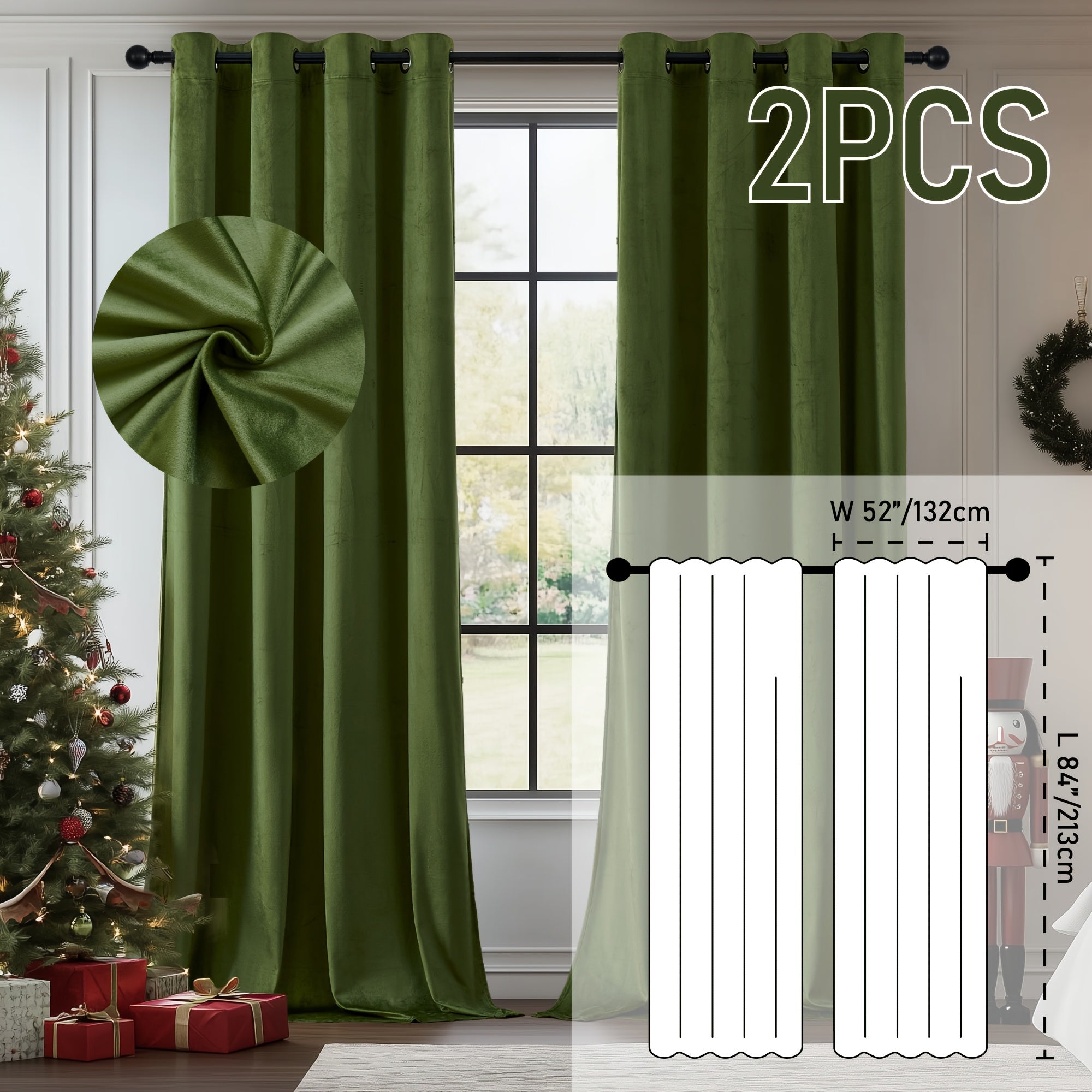 TEMU 2pcs Luxury Velvet Room Darkening Curtains - Thermal Insulated & Noise Reducing, Soft Window Panels For Living Room And Bedroom Decor, Christmas