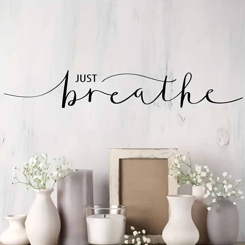 TEMU Just Breathe" Inspirational Quote Wall Decal - Vinyl Self-adhesive Sticker For Bedroom, Living Room, Entryway & Porch Decor