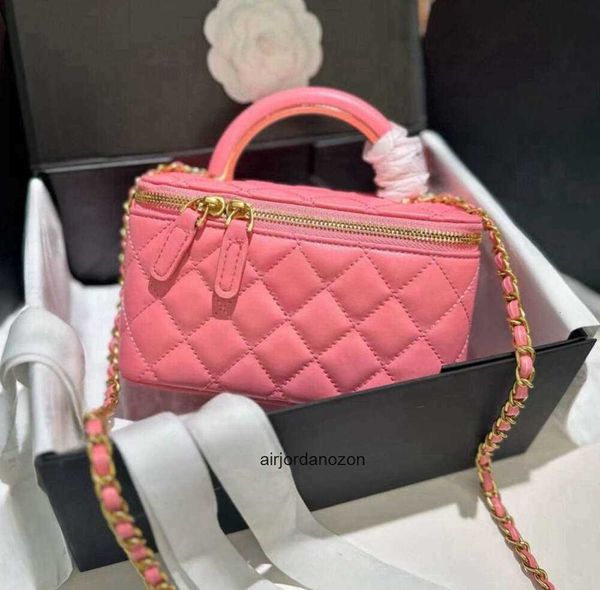 With mirror Women designer makeup bag High Quality Sheepskin Diamond Lattice Handle Vanity Box Tote Bags Crossbody Shoulder Cosmetic Case Lu