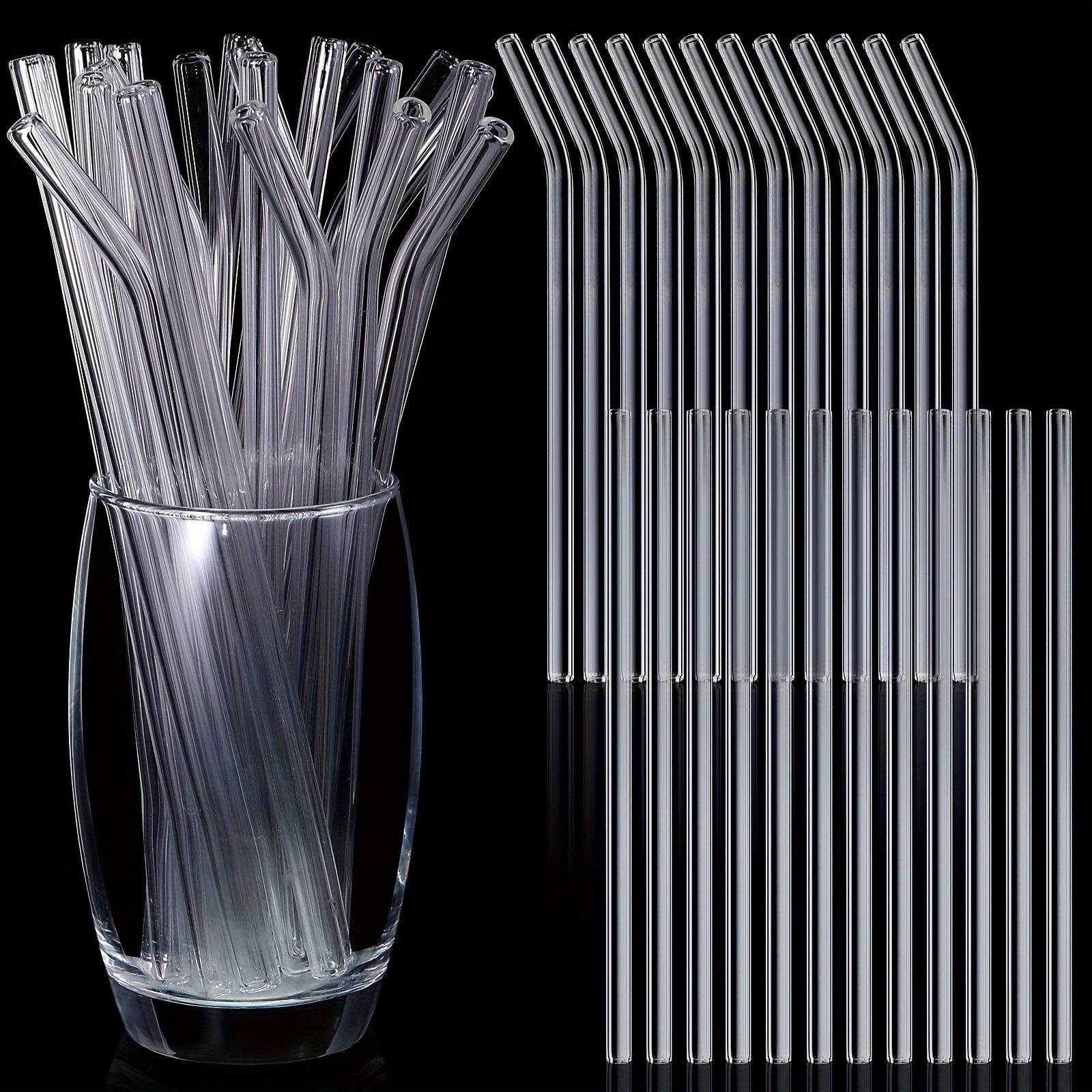 TEMU 100pcs Reusable Glass Straws Bulk Glass Drinking Straws Smoothie Straw For Glass Cup Beer Juice Bar Cafes Party Supplies, Straight And Bent