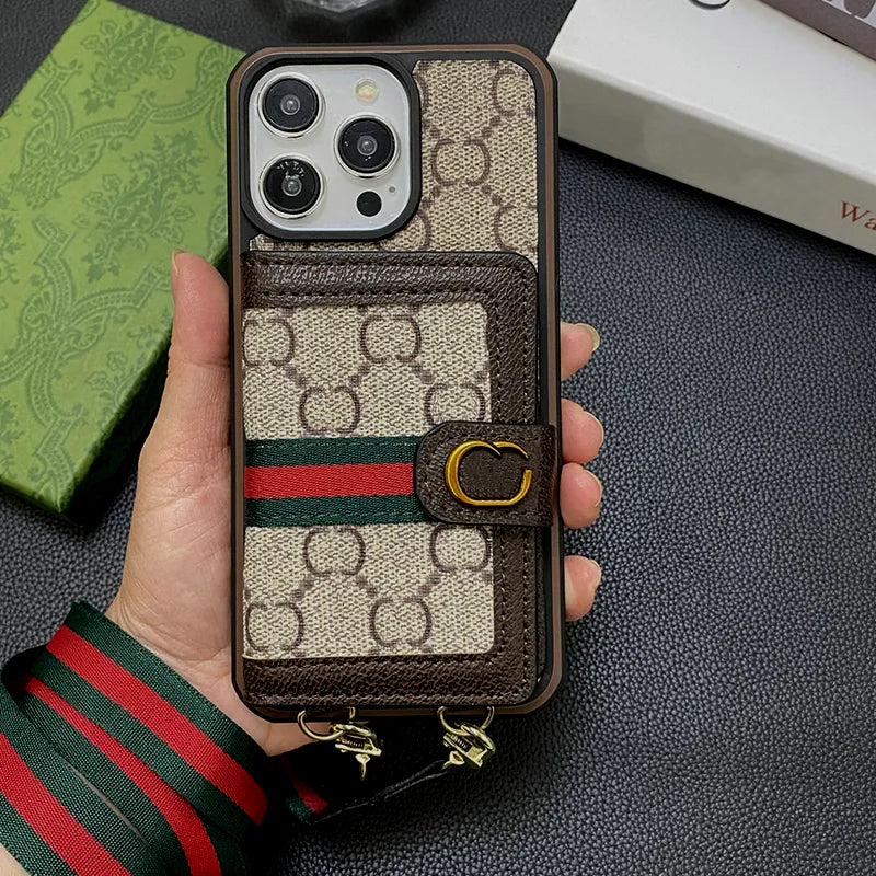 Luxury Leather Phone Case for iPhone 17 17air 17 Pro Max 16 15 14 Plus 13 12 Pro XR Designer Crossbody Lanyard Card Holder Ultra Slim Shockproof Pho