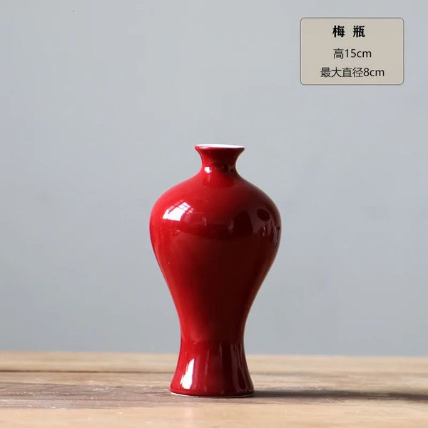 China Red Ceramic Vase Retro Small Vase Decorative Flower Red Flower Arrangement Vase 241125