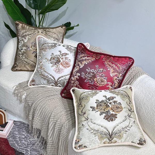 European jacquard elegant floral decorative soft cushion cover used for car sofas home decoration square classic throw pillowcases 240821