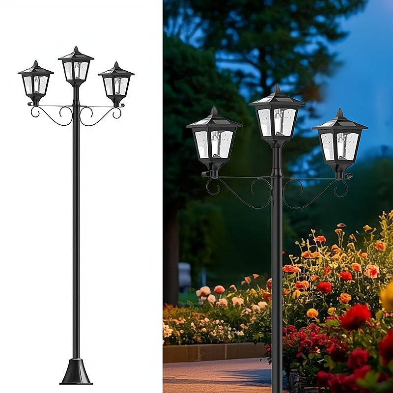 TEMU 72" Solar Lamp Post Lights – Triple-head Vintage Street Light, Outdoor Solar Post Light For Garden, Yard, Lawn (planter Not Included)