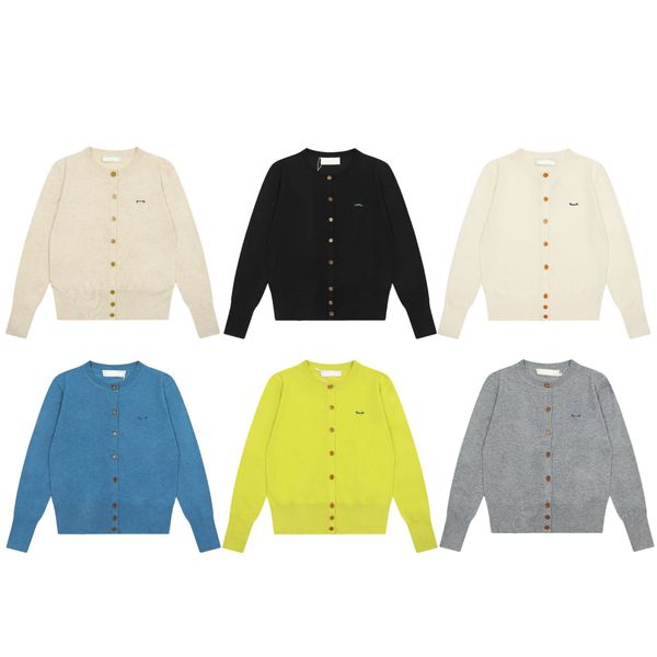 Designer Beading Button Knitting Sweater Autumn Winter Long Sleeve O Neck Top Women Solid Casual Embroidery Warm Cardigan