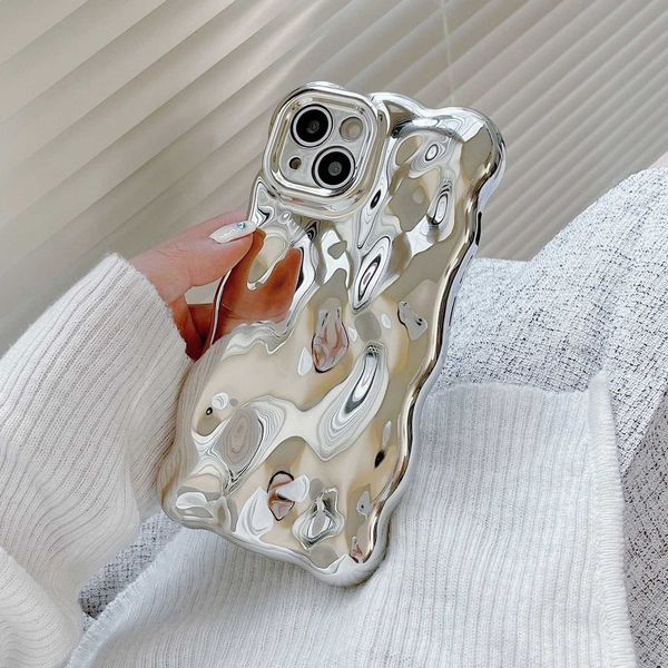 Wavy 3D Meteor Texture Silver Plated Phone Case Suitable for iPhone 15 14 13 11 Pro Max Cover Camera Lens Protective Cover X250125