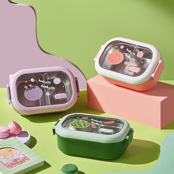 Bento Boxes Portable Stainless Steel Lunch Box Leakproof Kawaii Cartoon Bento Box Microwave Food Container for Kids Children Picnic School 2
