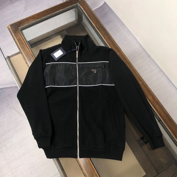 High Sweatshirts Mens Inverted Triangle Hoodies Version Autumn And Winter New Metal Iron Logo Middle Stand Collar Splicing Womens Jacket Set