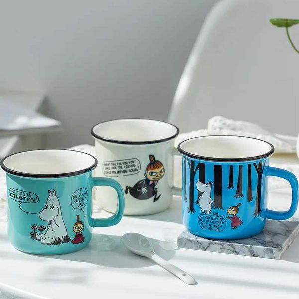300ML Cartoon Ceramic Cup Retro Imitation Enamel Cup Office Home Funny Water Cup Breakfast Milk Coffee Tea Cup Gift CL240905