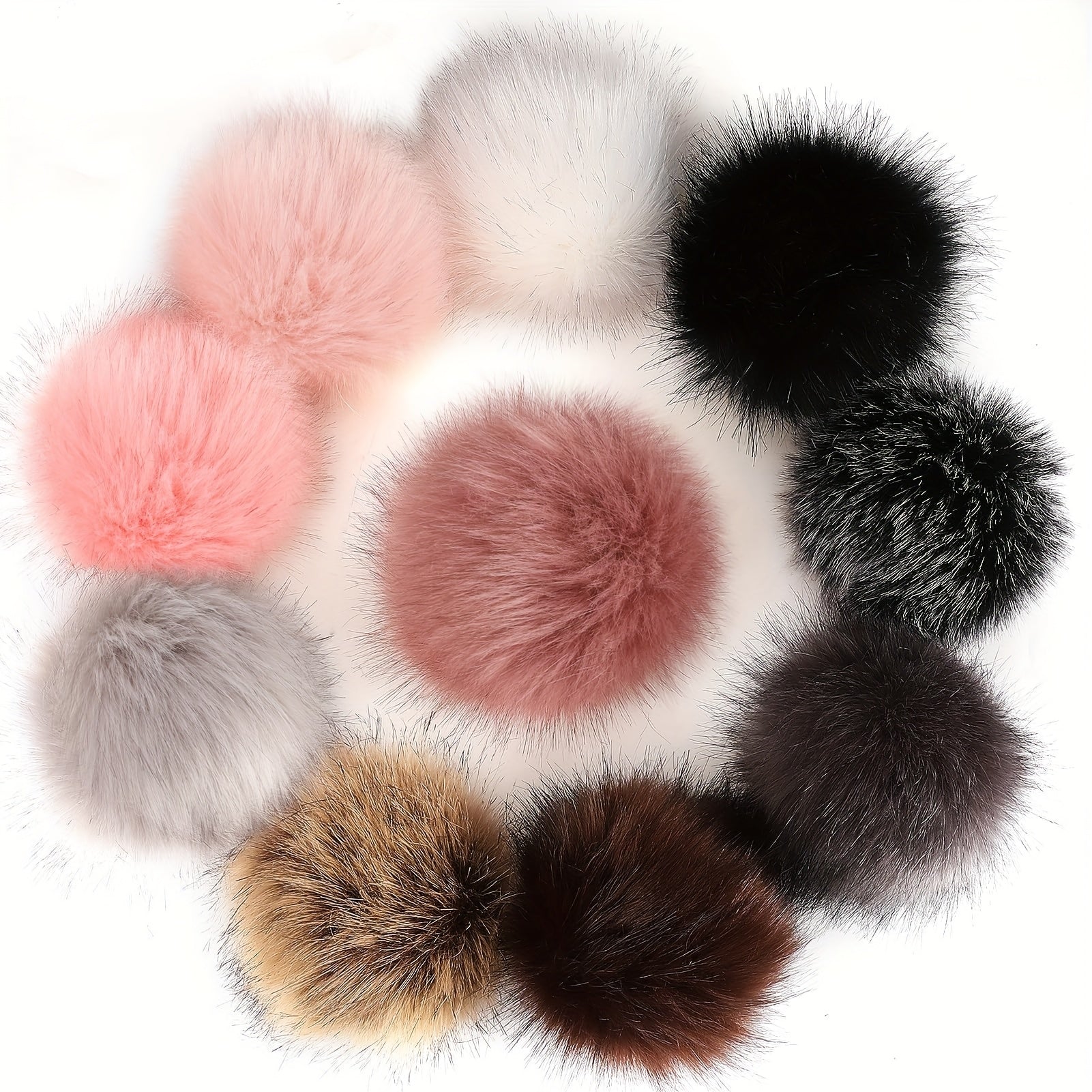 TEMU 10-pack 3.9in Fur Pom Poms With Elastic Loop, Detachable Fluffy Balls For Knitting, Crochet, Scarves, Beanies, Hats, And Bags Accessories