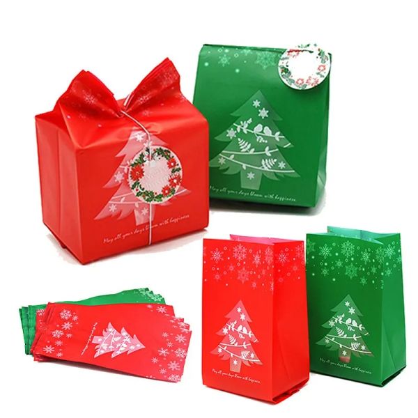 Candy Cookie Bag Frosted Christmas Favors Bags Red Green Xmas Gift Wrap