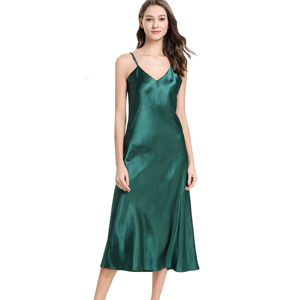 Women&#039;s Satin Nightgown Long Slip Sleep Dress Silk V Neck Sleepwear Solid Color Nightwear