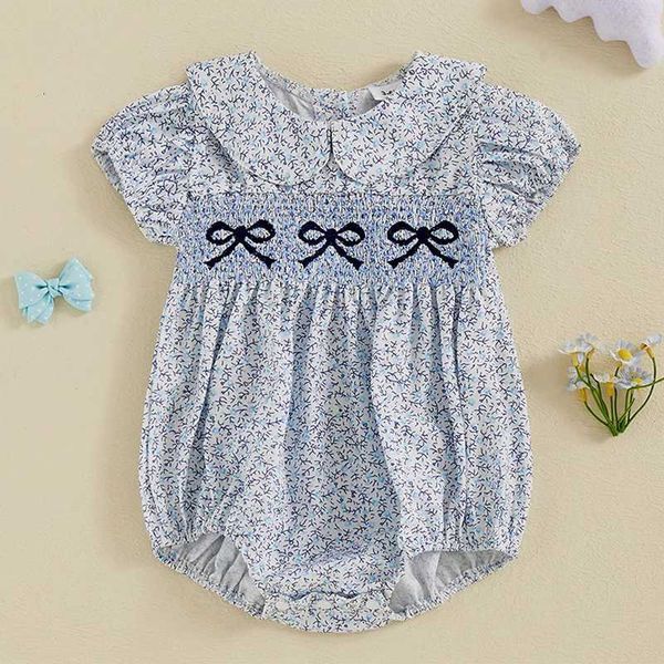 Infant Girls Rpers with Cute Bow Embroidery and Doll Collar Short Sle Jumpsuits for Summer Able Bodysuits for Baby Z250109