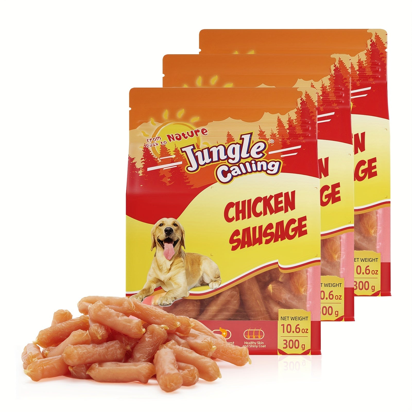 TEMU Jungle Calling Dog Treats Chicken Jerky Training Treats, Slow Snacks For Medium And Large Dogs Treats 10.6 Ounce (chicken Sausage)