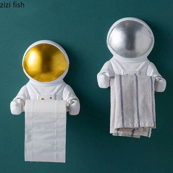 Toilet Paper Holders Astronaut Roll Holders Resin Cosmonaut Paper Towel Dispenser Toilet Bathroom Shelf Holder Wall-mounted European Bath De