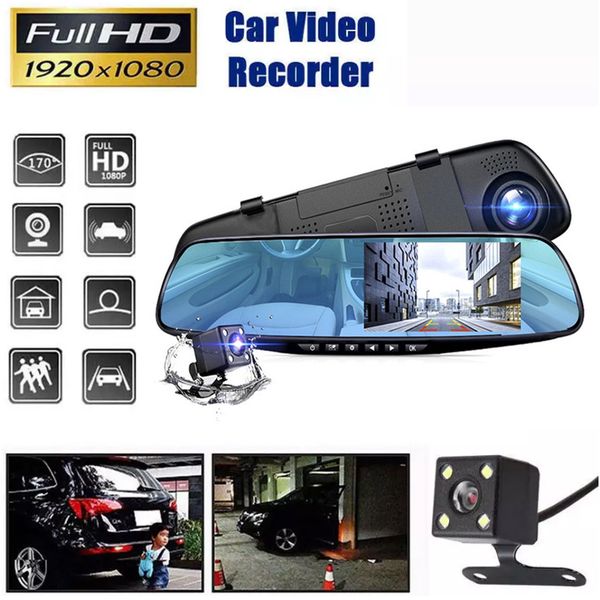4..3In Dash Cam Car DVR 24H HD 1080P Dash Camera Dual Lens Video Recorder 1080PCycle Dashcam Mirror Driving Recorder