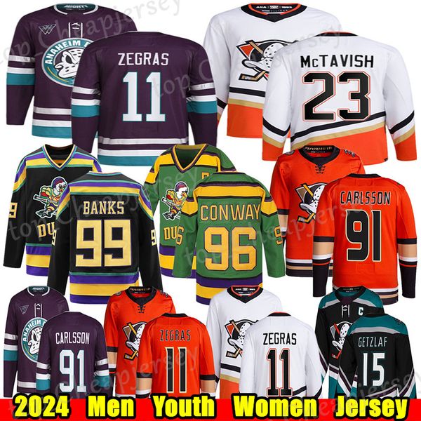 #11 Trevor Zegras Anaheim hockey jersey #91 Leo Carlsson Troy Terry Ryan Getzlaf John Gibson Cam Fowler Paul Kariya Charlie Conway Mason McT
