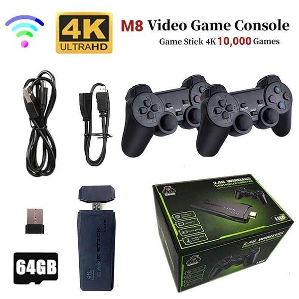 Game Machine Video Game Sticks 4K M8 Console 64G Double Wireless Controller Game Stick Stick 10000 Games 32 GB Retro Games para PS1 GBA Drop