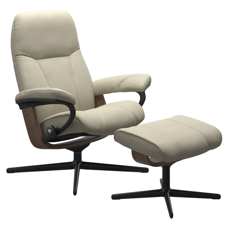 Stressless Consul Chair and Footstool With Cross Base - Small - Batick Leather