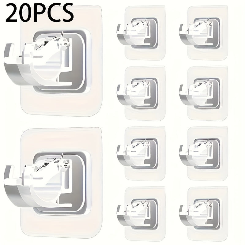 TEMU 20pcs No-drill Self-adhesive Wall Hooks, Easy-to-install Curtain Rod Holder, Suitable For Home And Hotel Use Multi-functional Hook Support