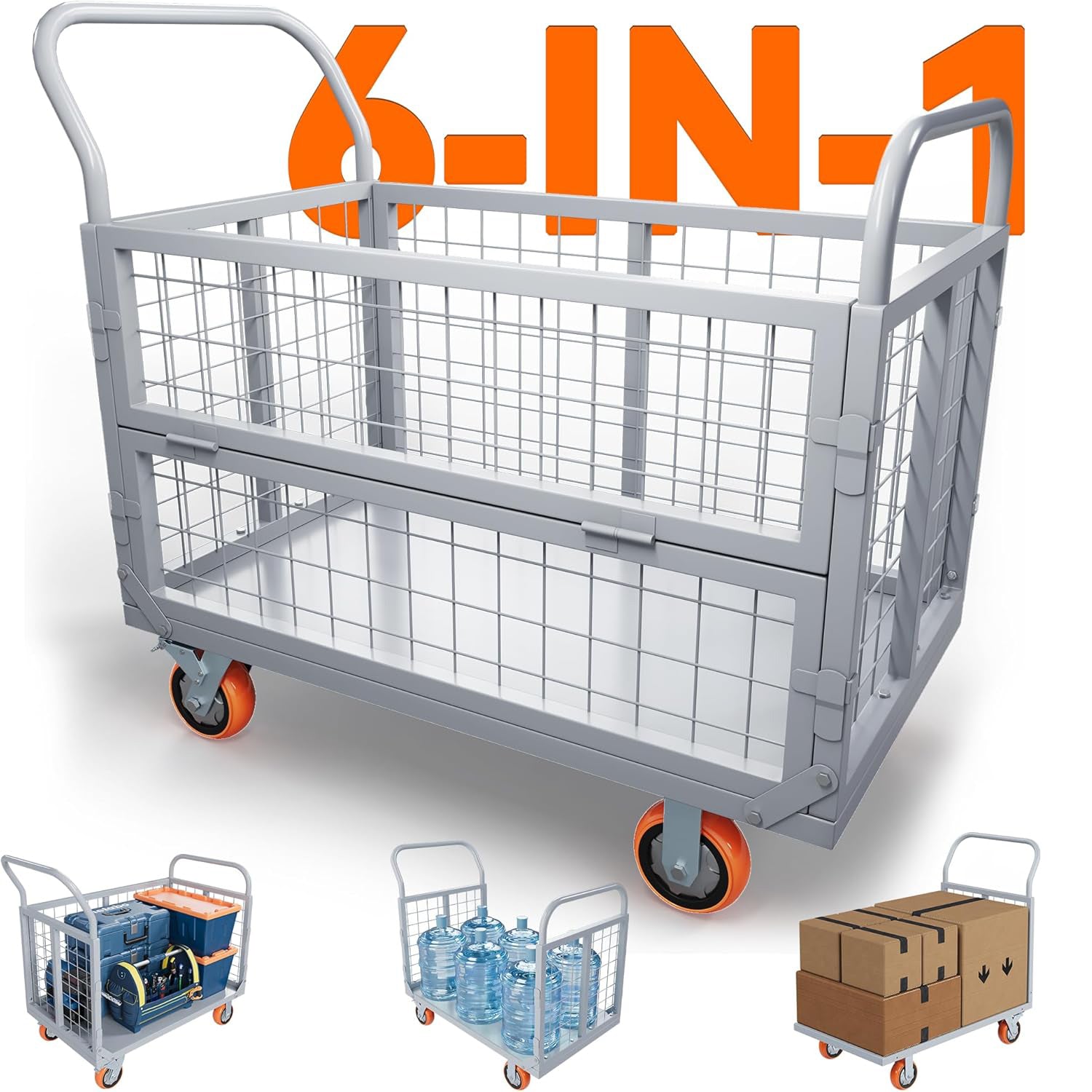 Platform Truck Cart W-Cage Foldable Flatbed Cart for Grocery & Warehouse 2000LBS
