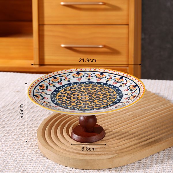 Bohemian style retro style Ceramic Dinner Plate Household High Foot Fruit Plate Snack Plates Dessert Plates Bread Plates Cake Display Rack K