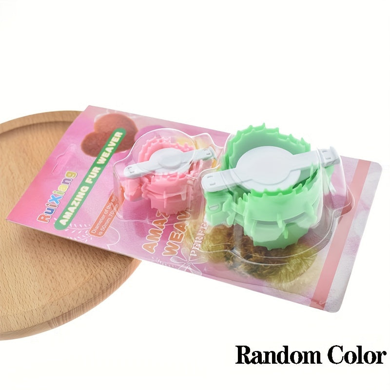 TEMU Diy Heart-shaped Pompom Maker Kit - 2 Sizes, Plastic Craft Tools For Fluffy Balls, Pink-green, Ideal For Knitting & Crochet Projects