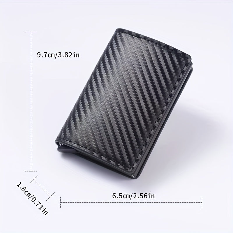 TEMU Men's Slim Rfid Blocking Metal Wallet With Push Button, Pu Leather Wallet For Men With Pop Up Card Holder For Credit Card Holder, Perfect Gift