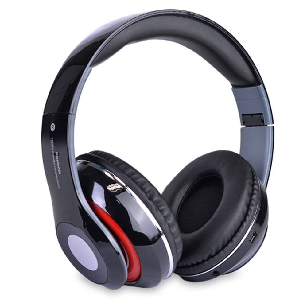 Bluetooth Wireless Headphones with Built-in FM Tuner, Memory Card Slot, and Mic  - Black