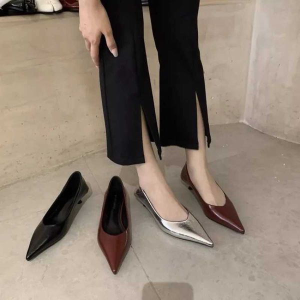 2024 New Womens Boat Shoes Pointed Toe Pump Kitten Heel Dress Shoes Silver Office Shoes Black Spring Autumn Womens Work Shoes Y241107