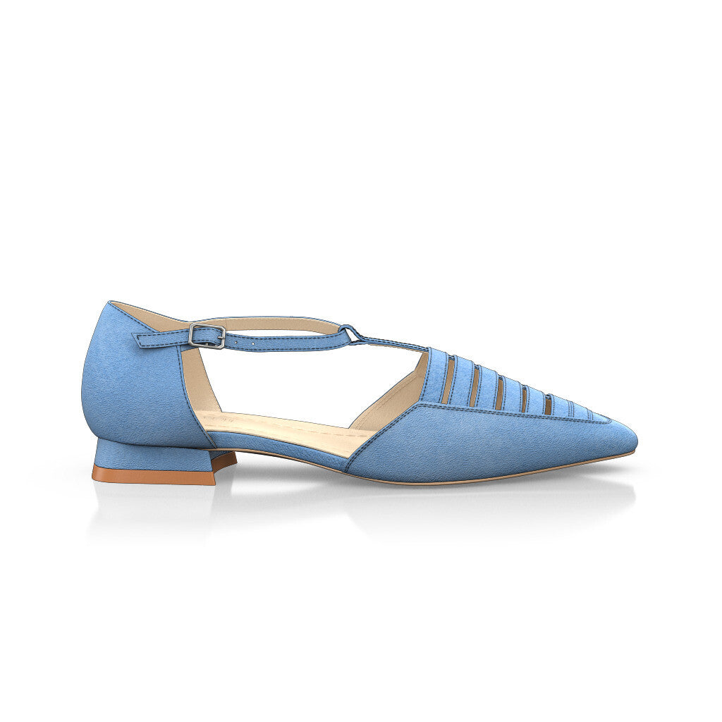 Chaussures plates style salomé à bout pointu Femme Faites main en Italie en Daim Bleu Clair - Sur Mesure, Petit, Boucles, Boucle - GIROTTI