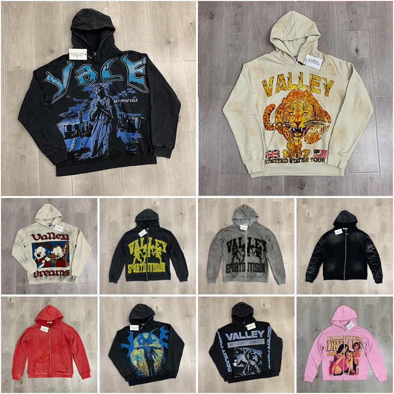 Mens Vale Hoodies Harajuku Washing Trend Sweatshirts Casual Valley Streetwear Heavy Water Oversized Hoodie Tracksuit High Quality Fashion Clothing