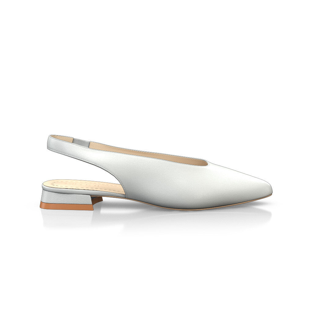 Ballerines slingback pointues Chaussures plates Sling Back Femme Faites main en Italie en Cuir Blanc - Sur Mesure, Petit - GIROTTI 54859