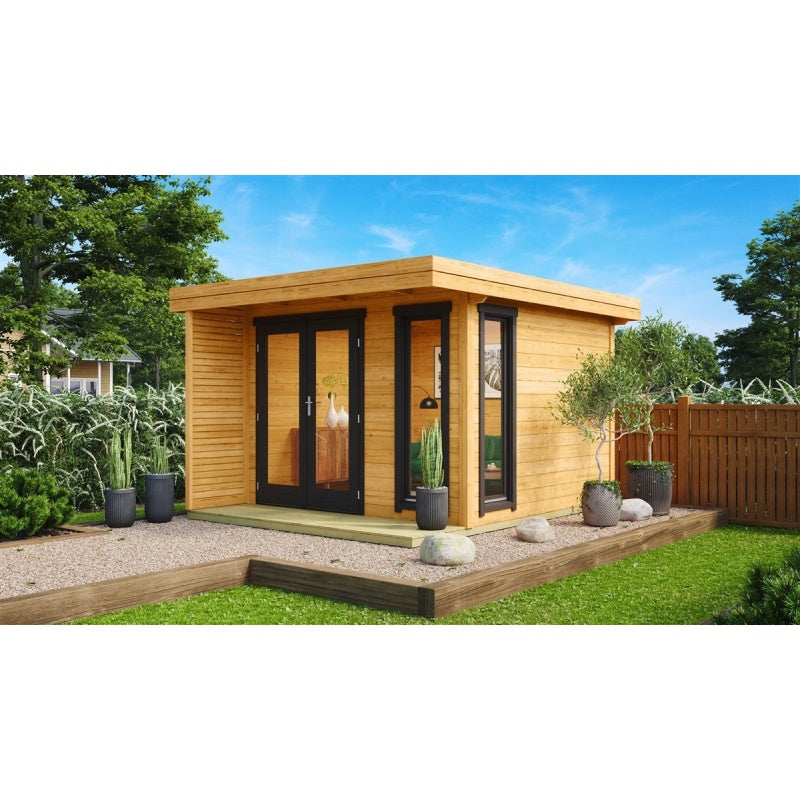 Gardenhouse24 Monaco 44 Compact Garden Room - 3.78 x 2.98m Mirrored Version In natural wood