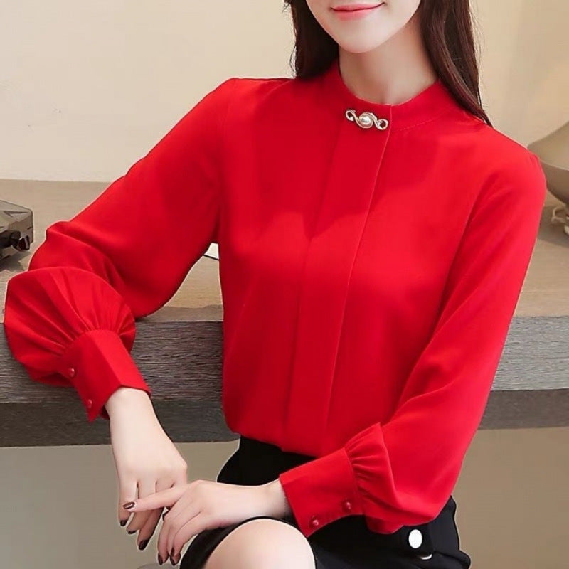 Elegant Loose Slim Solid Women Shirts Autumn Long Sleeve Fashion Chiffon Womens Tops and Blouses Plus Size 7013 50 210510