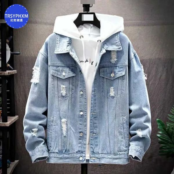 TRSYPHXM Autumn Blue Light Denim Lapeel Jacket for Men Teenagers Casual Versátil Top Mens Clothing 241227
