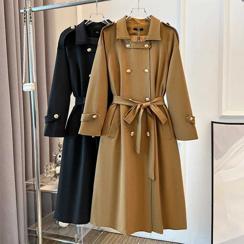 Womens Trench Coat Oversize XL-7XL X-Long Windbreakers Spring Autumn Double-breasted Belt Overcoat Female Streetwear OuterwearX240921